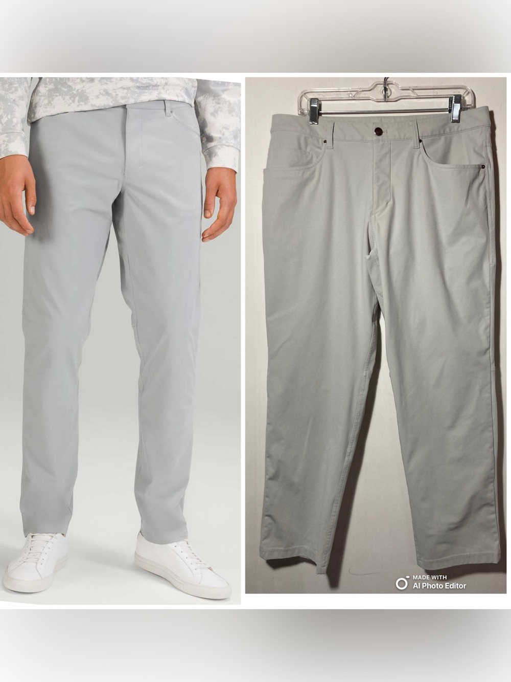 Lululemon Men’s ABC Classic Fit Pant Silverdrop Color Size 34X285 Pockets